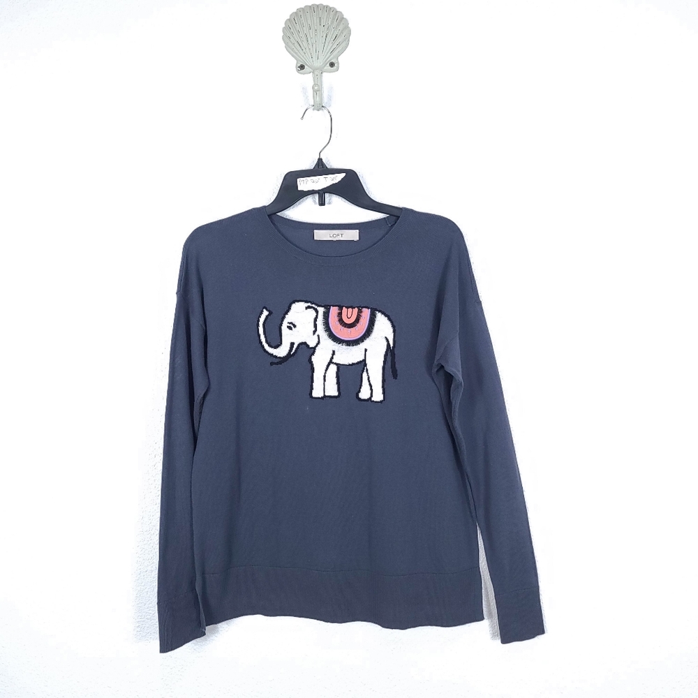 LOFT Elephant Boho Embroidered Lightweight Sweater - Picture 2 of 10
